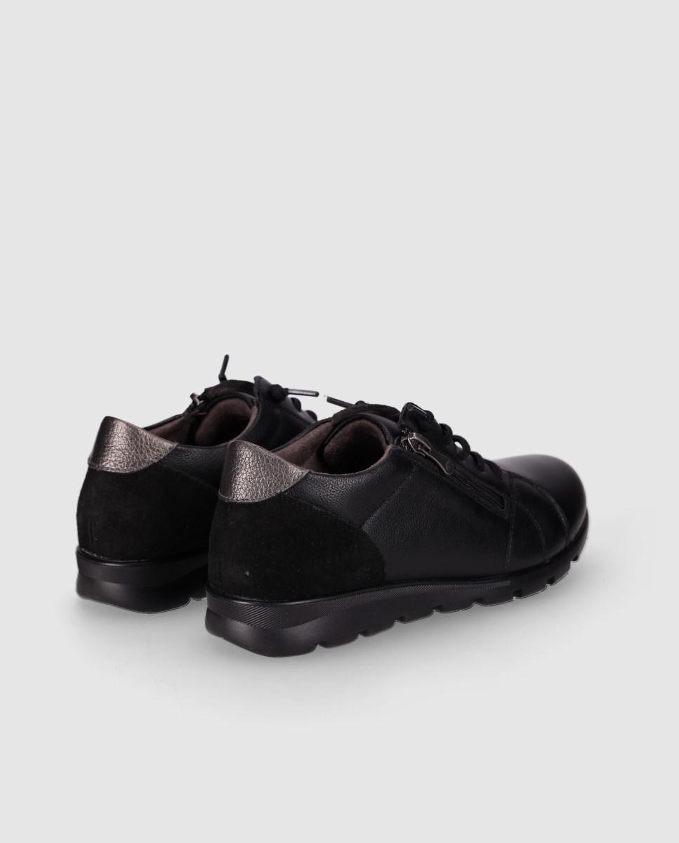 Sapatos de Atacadores Estilo Casual de Pele com Atacadores e Sola Flexível Preto-3