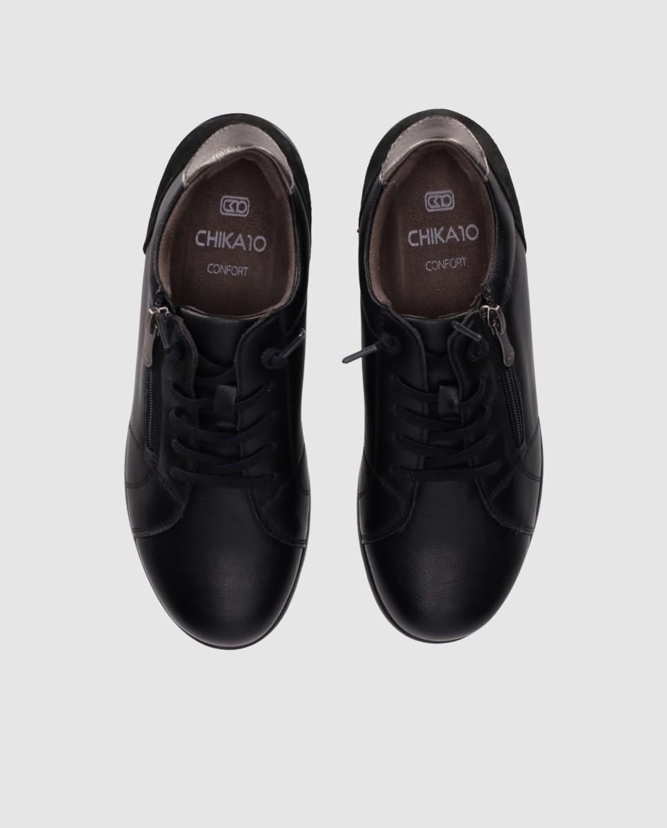 Sapatos de Atacadores Estilo Casual de Pele com Atacadores e Sola Flexível Preto-4