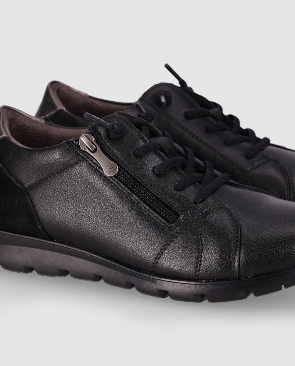 Sapatos de Atacadores Estilo Casual de Pele com Atacadores e Sola Flexível Preto-5