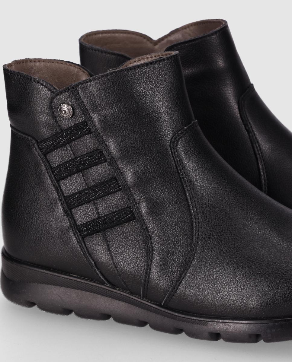 Botins Básicos Casual de Pele com Elástico, Fecho Zip e Sola Flexível Preto-5