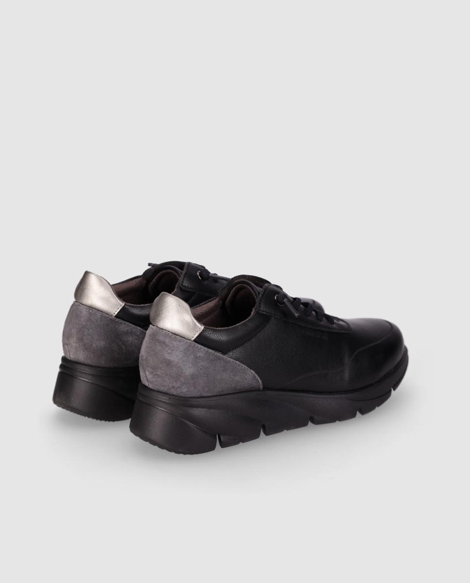 Sapatos de Cordões Estilo Casual de Pele com Sola Leve Preto-3