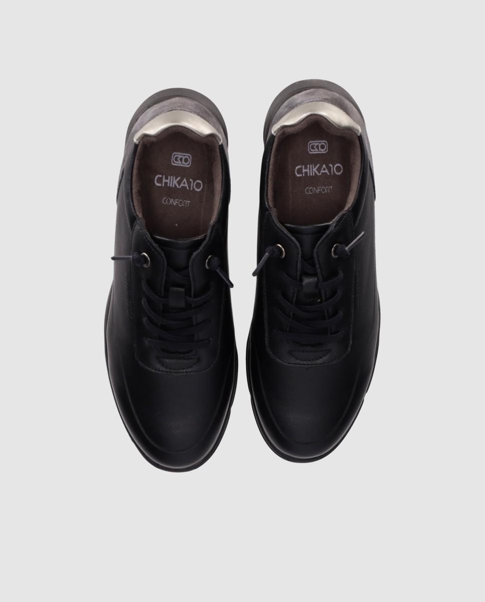 Sapatos de Cordões Estilo Casual de Pele com Sola Leve Preto-4