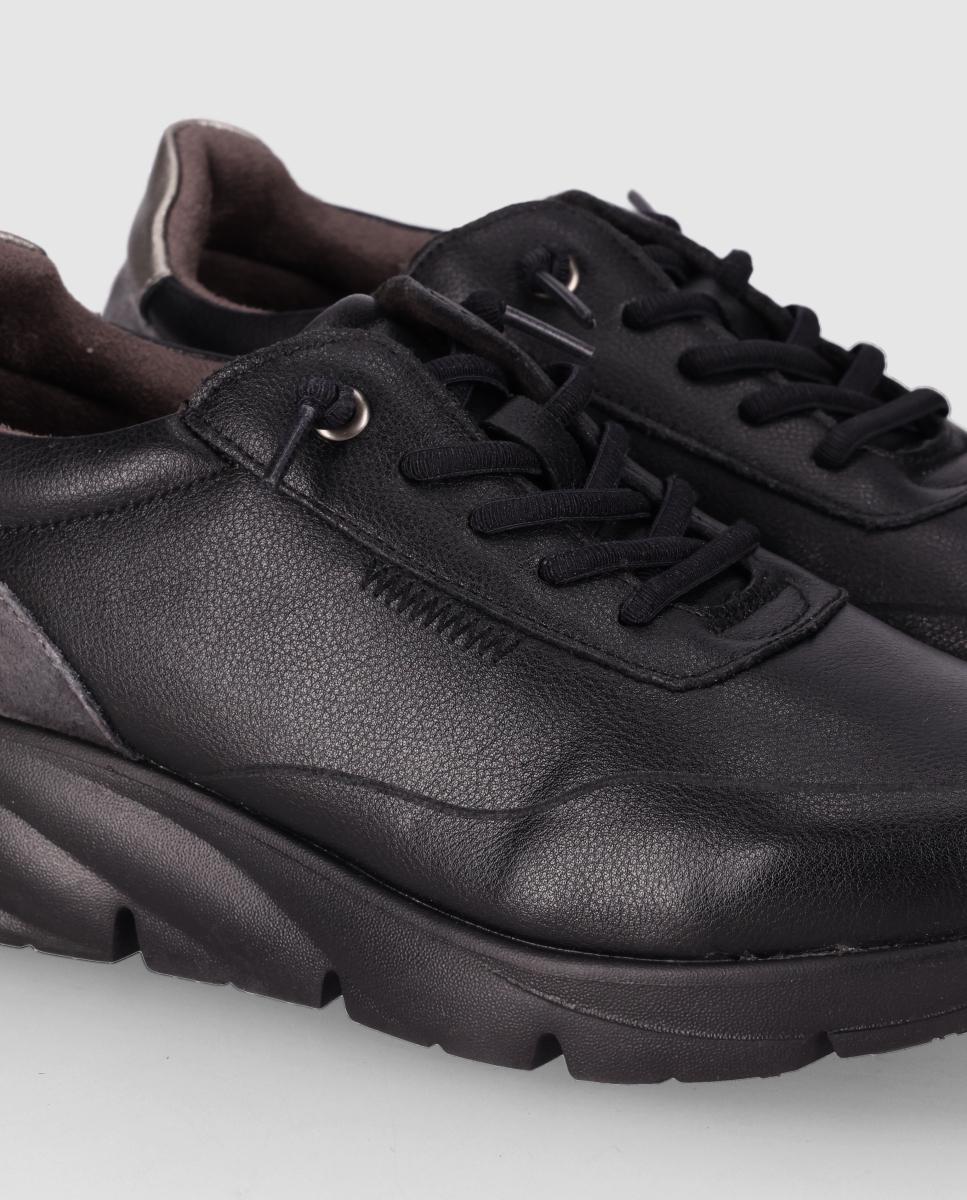 Sapatos de Cordões Estilo Casual de Pele com Sola Leve Preto-5