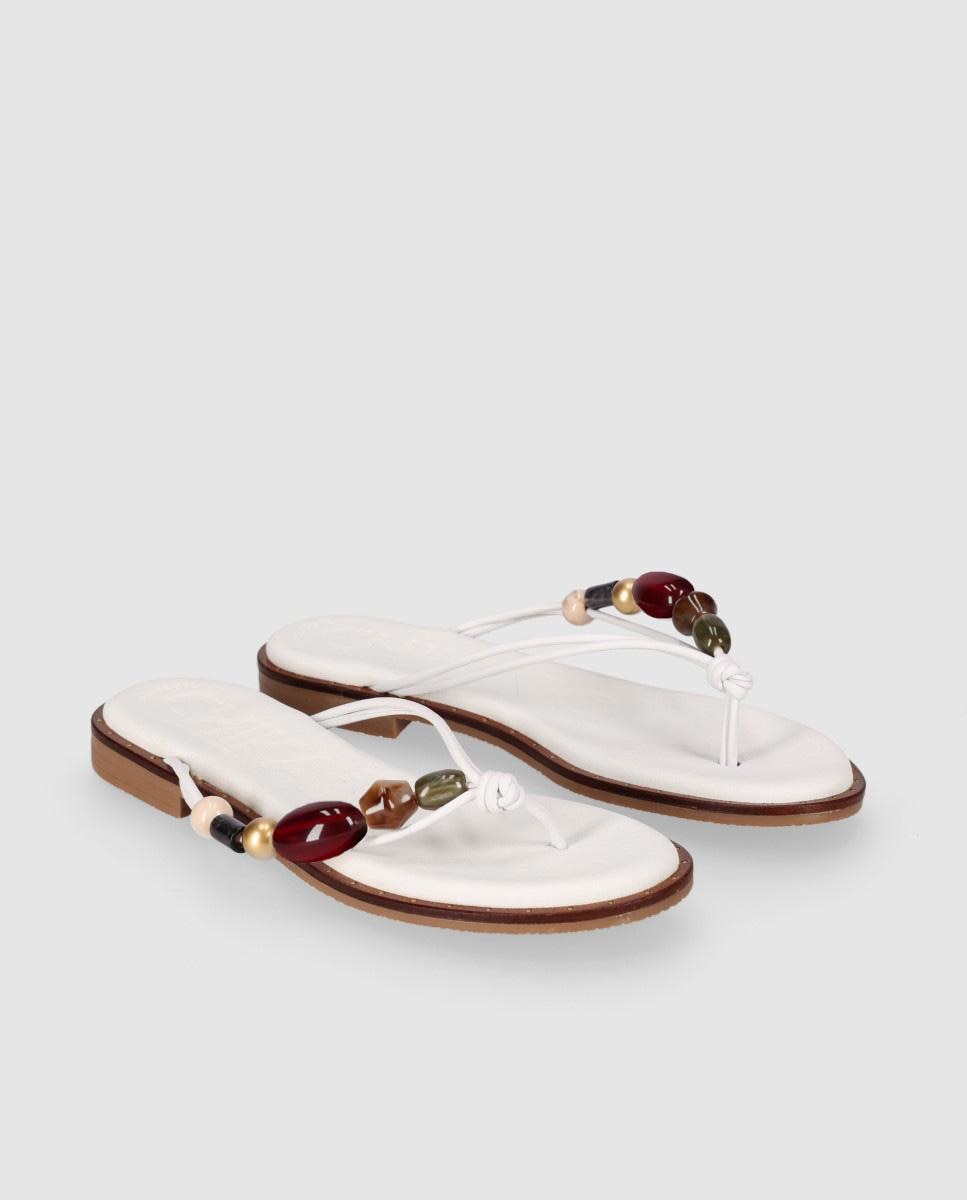 Sandálias Rasas de Dedo em Pele com Palmilha Acolchoada Branco-2