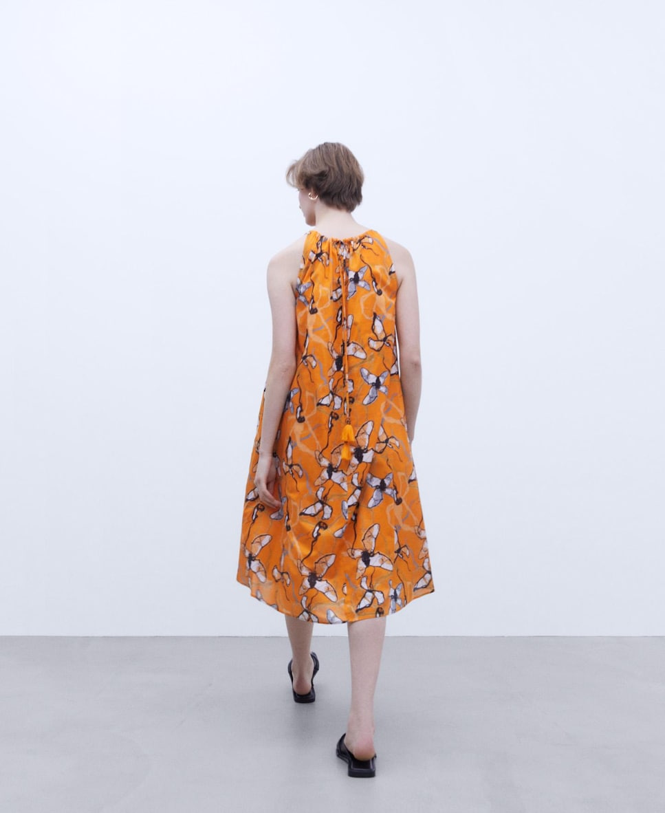 Vestido com estampado abstrato de alças Laranja-3