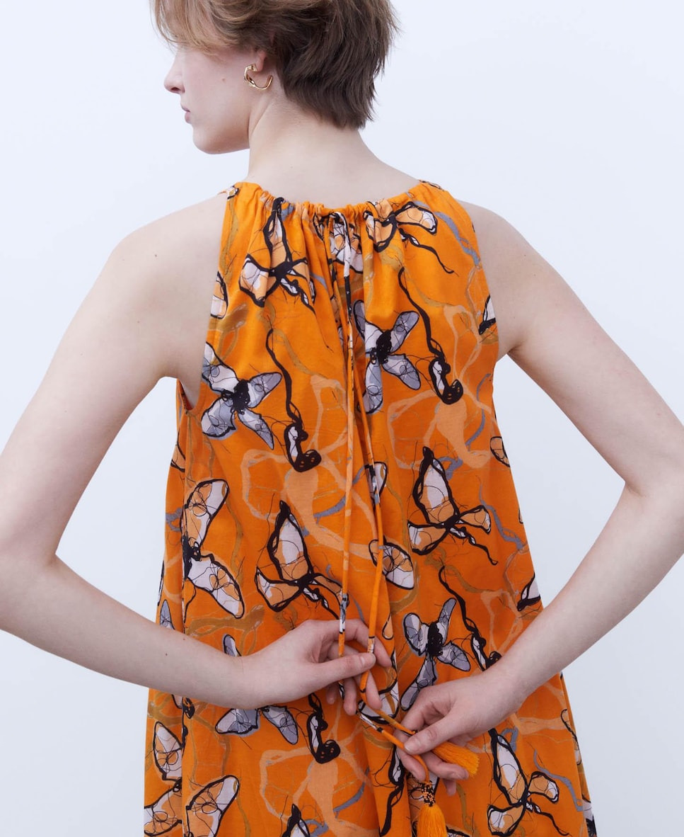 Vestido com estampado abstrato de alças Laranja-4