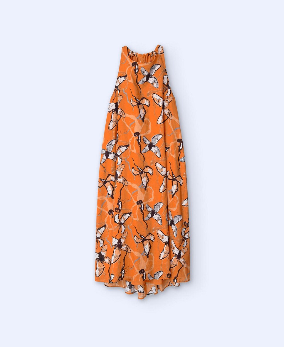 Vestido com estampado abstrato de alças Laranja-5
