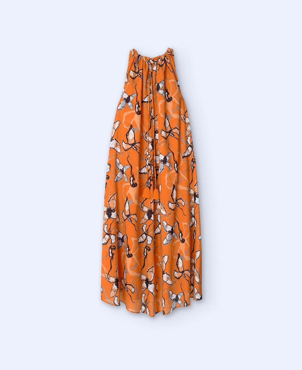 Vestido com estampado abstrato de alças Laranja-6