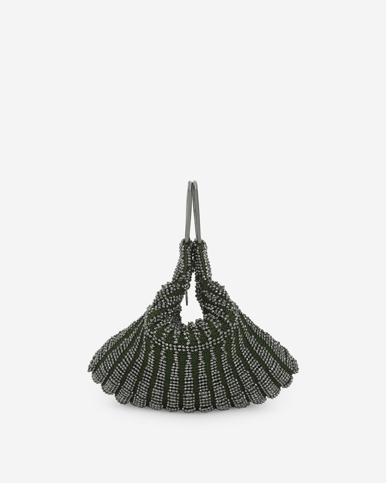 Mala de Mão em Tecido Tricot com Miçangas - Verde Verde-1