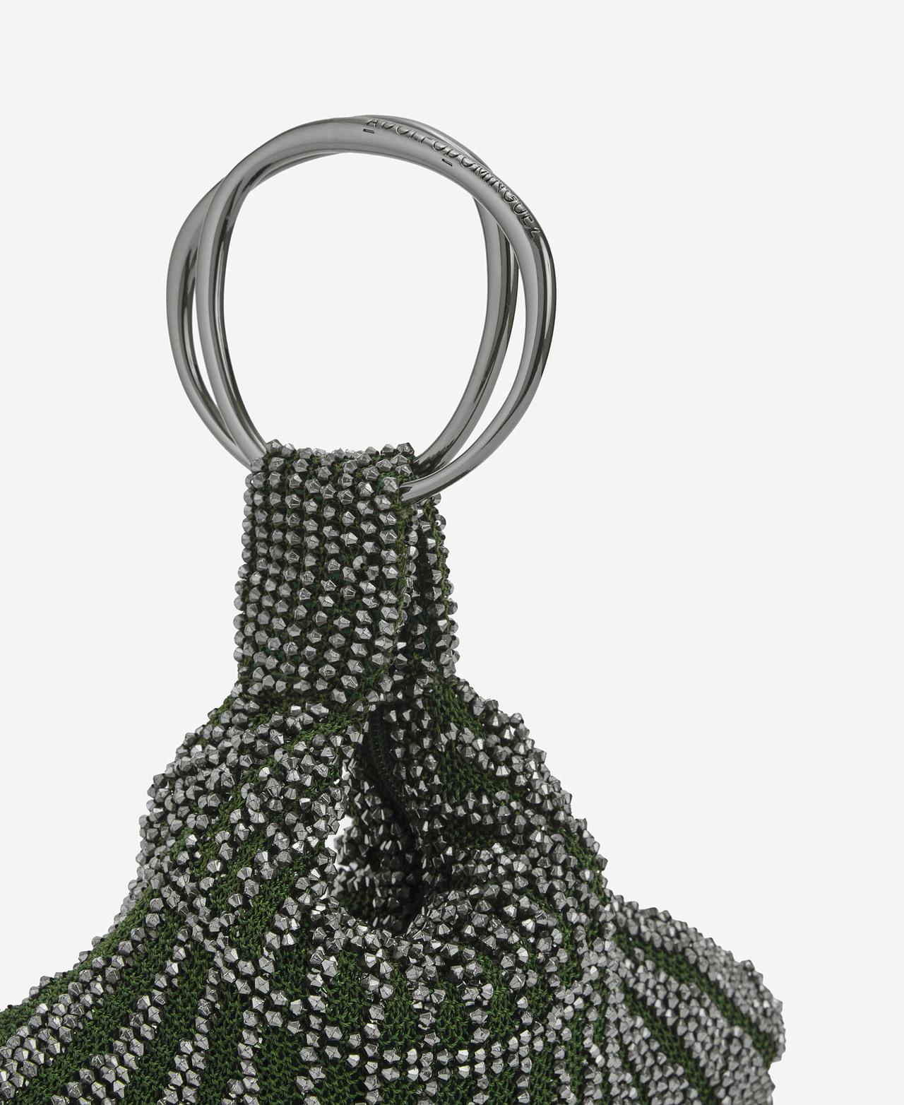 Mala de Mão em Tecido Tricot com Miçangas - Verde Verde-2