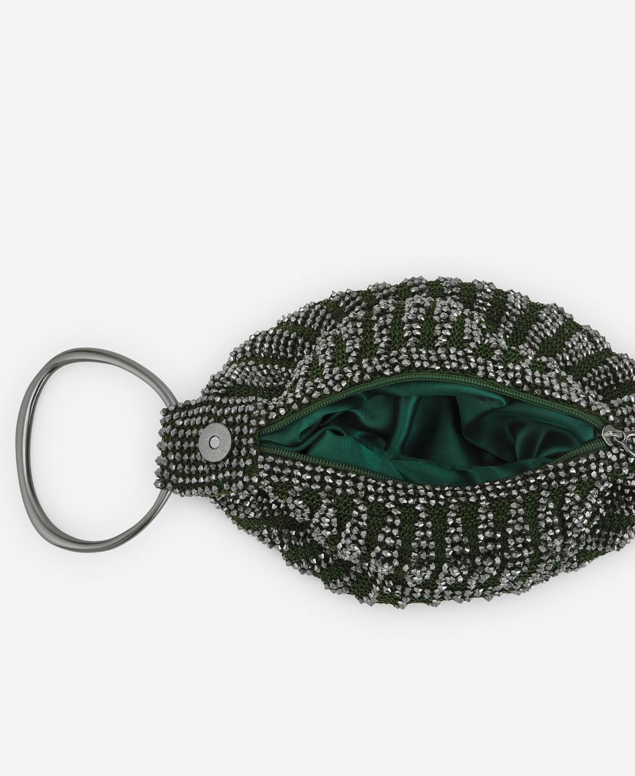 Mala de Mão em Tecido Tricot com Miçangas - Verde Verde-3