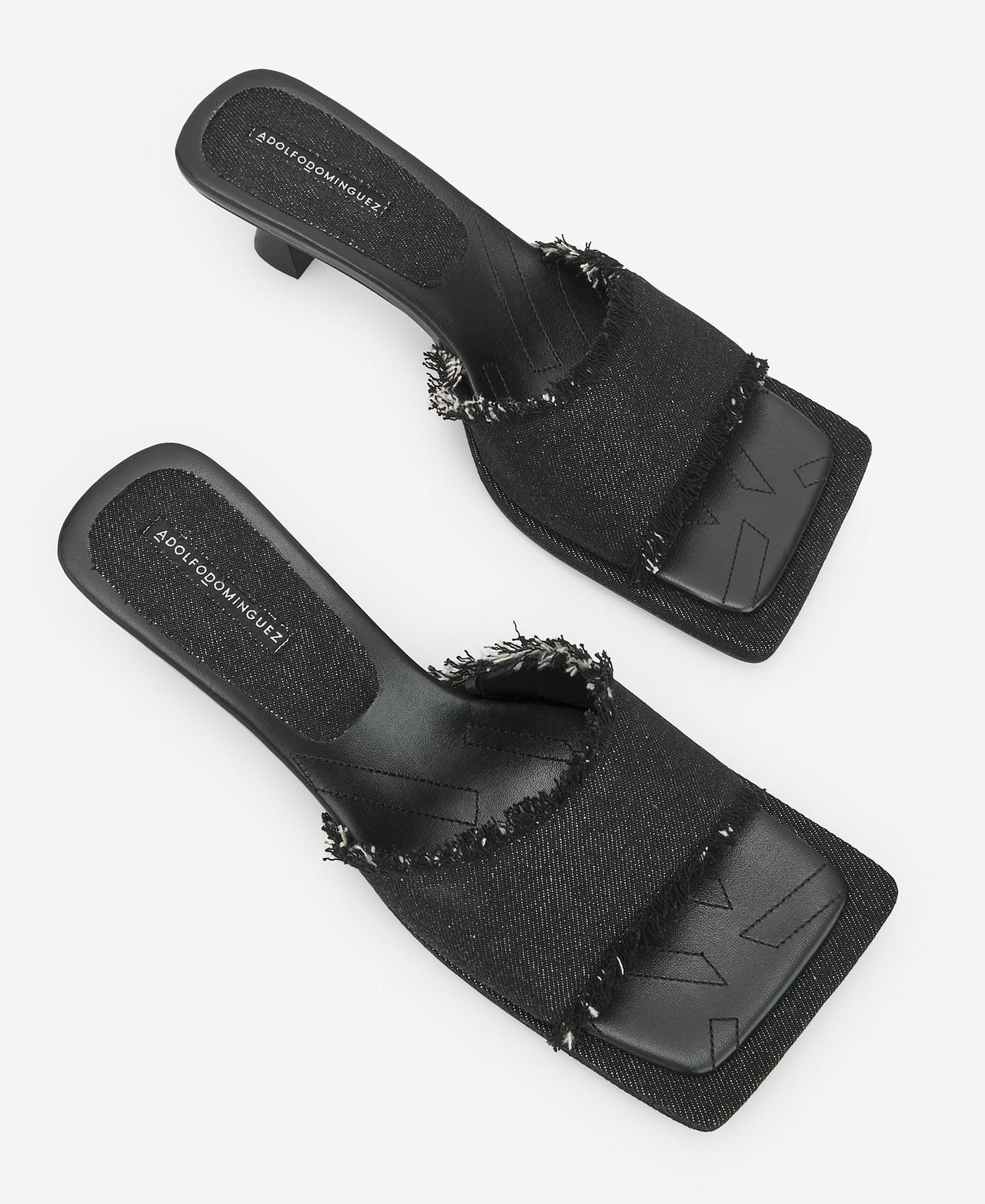 Sandálias de Salto Denim com Franjas - Preto Preto-2