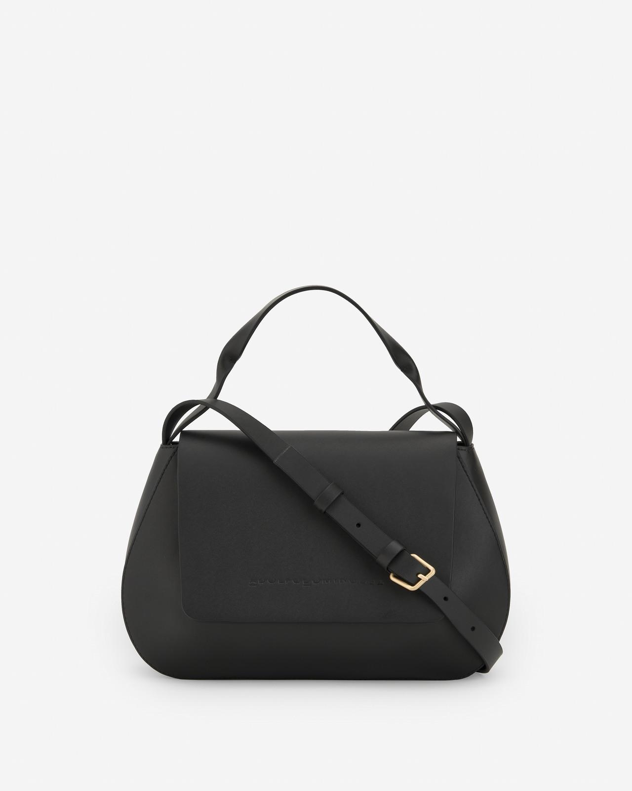 Mala de Tiracolo de Pele Estilo Citybag Preto-1