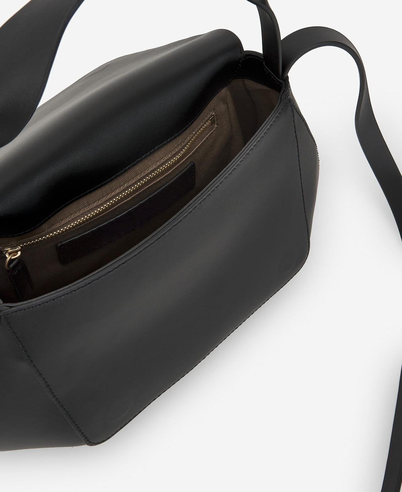 Mala de Tiracolo de Pele Estilo Citybag Preto-3