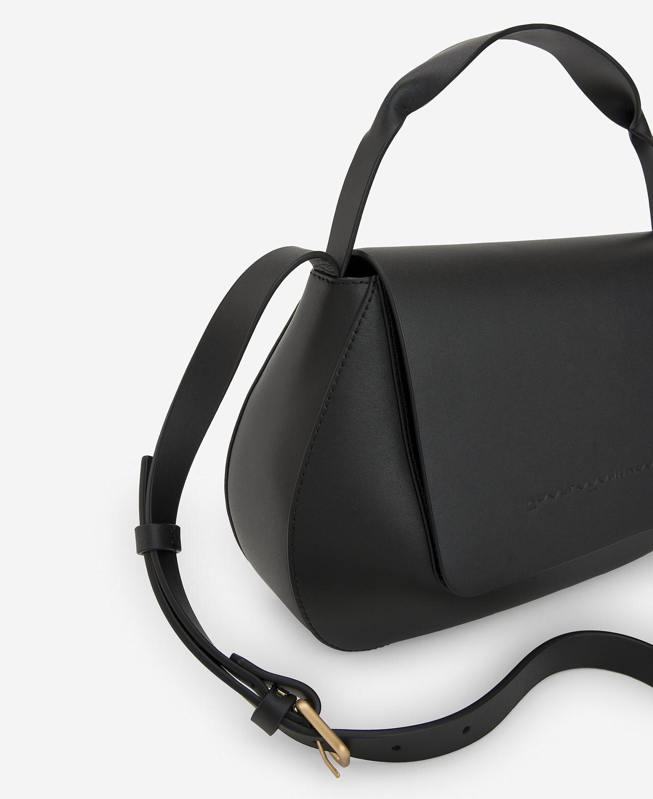 Mala de Tiracolo de Pele Estilo Citybag Preto-4