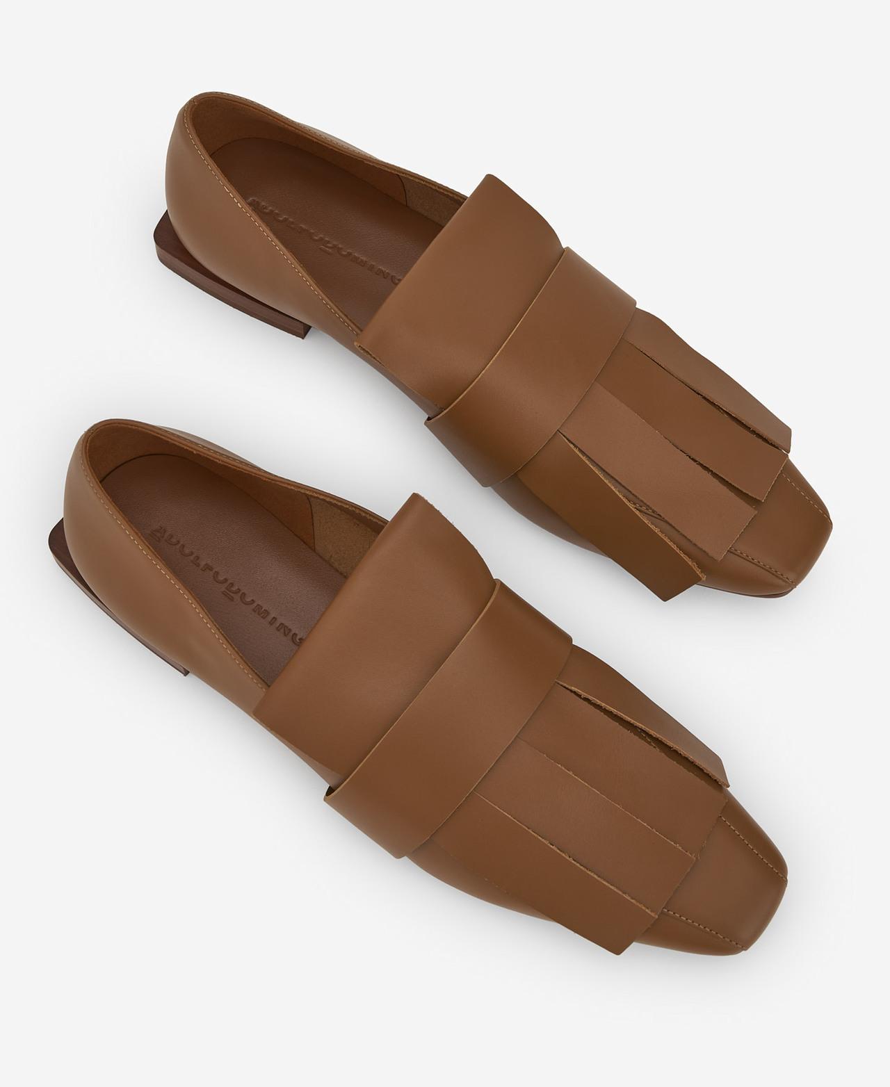 Mocassins Maxi Franja em Pele 100% - Castanho Castanho-2