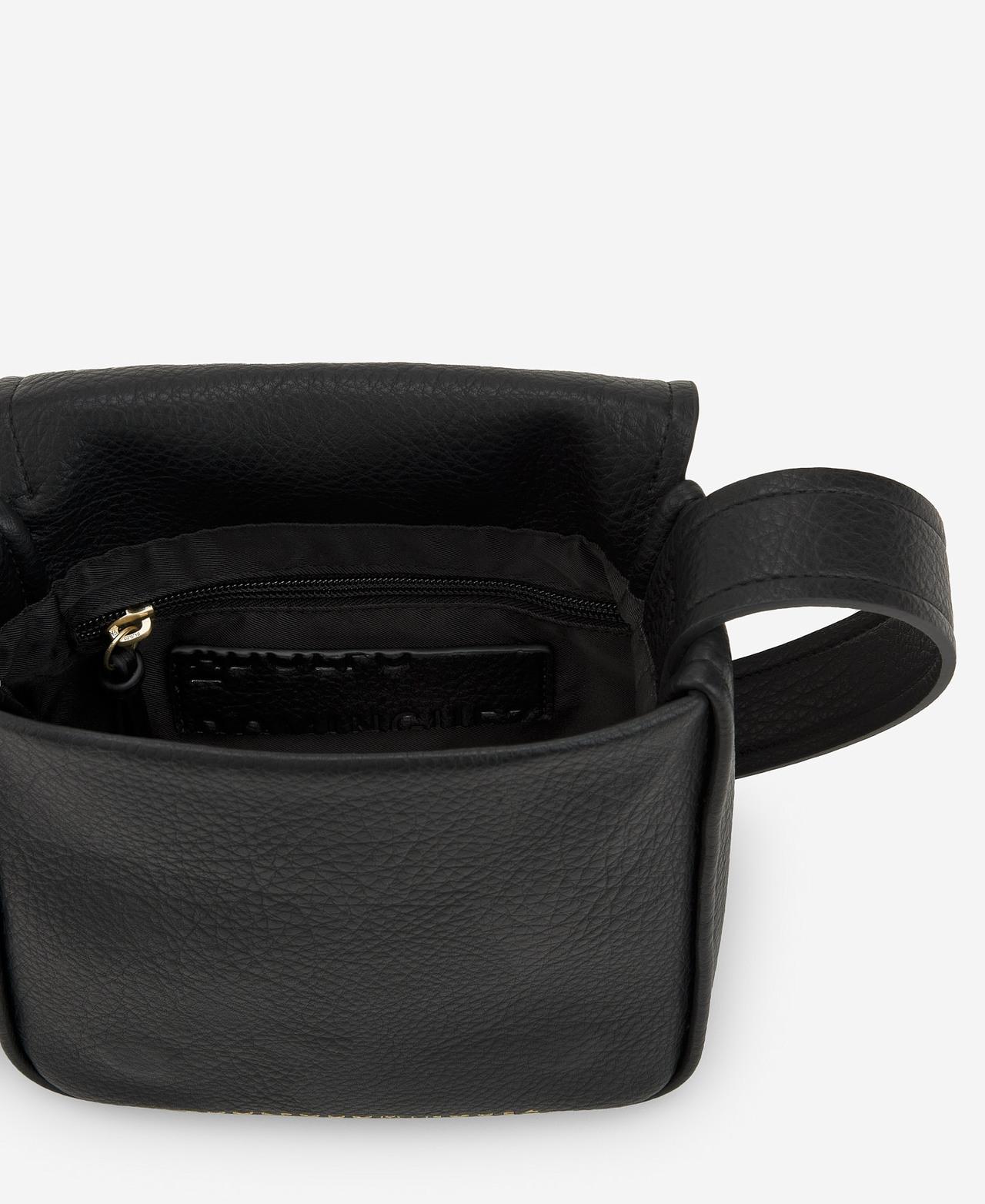 Mala de Tiracolo Pequena em Textura Grão - Preto Preto-3
