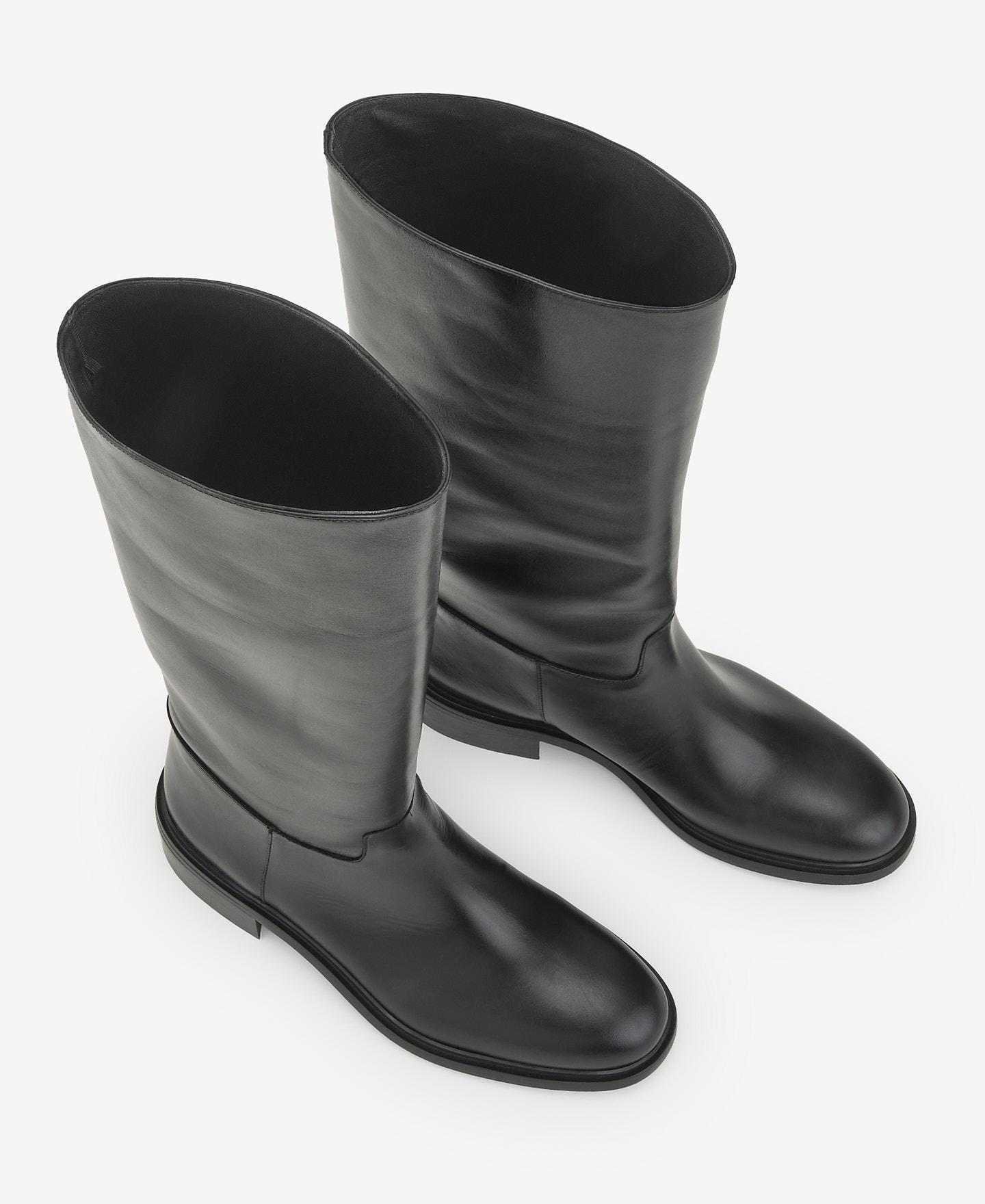 Botas de Cano Alto em Pele 100% - Preto Preto-2