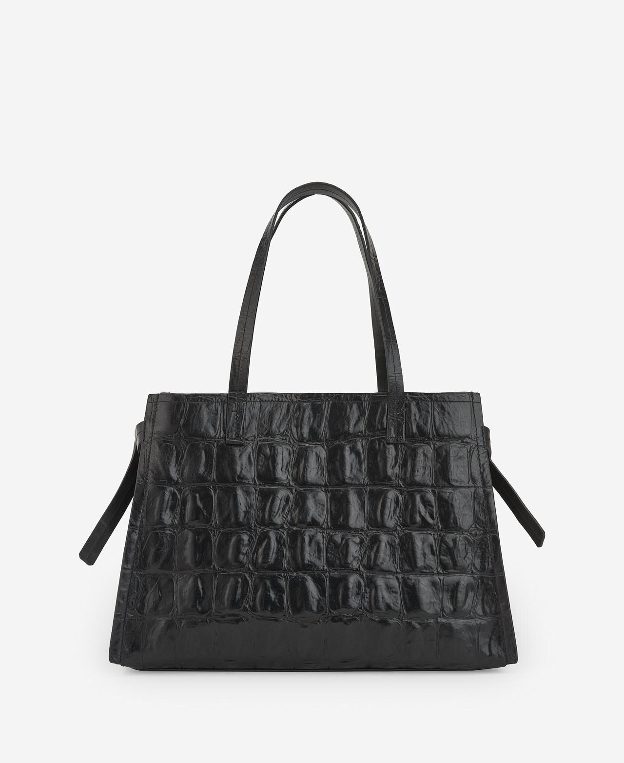 Mala de Mão Tipo Tote em Pele 100% Responsável - Preto Preto-2