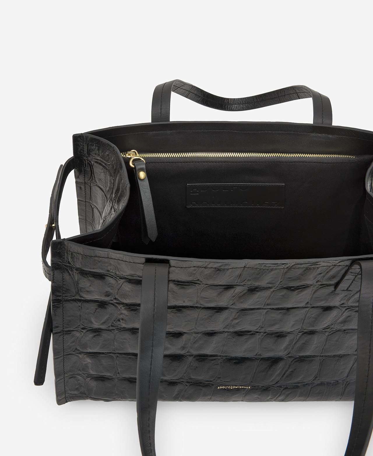 Mala de Mão Tipo Tote em Pele 100% Responsável - Preto Preto-4