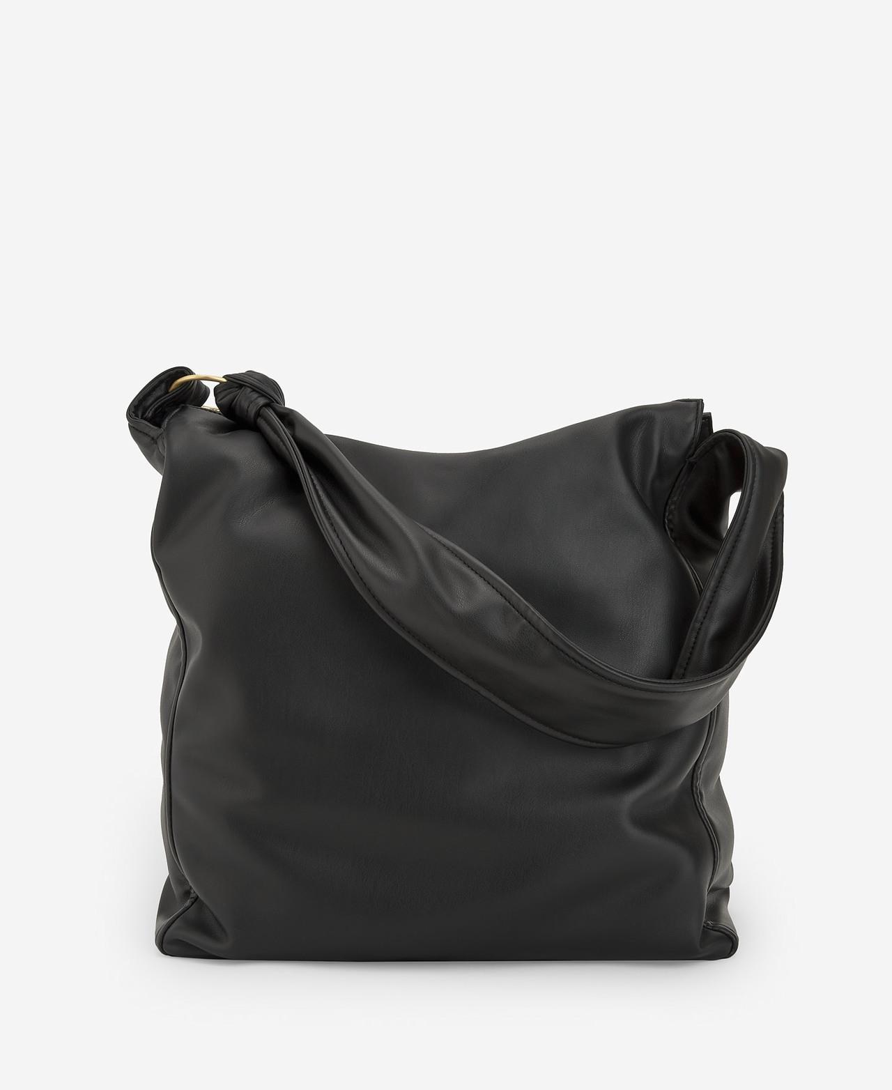 Mala de Ombro em Textura de Napa - Preto Preto-2