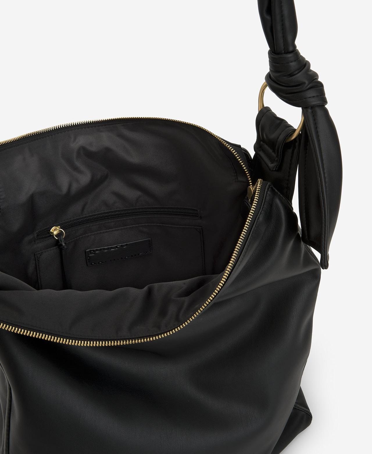 Mala de Ombro em Textura de Napa - Preto Preto-3