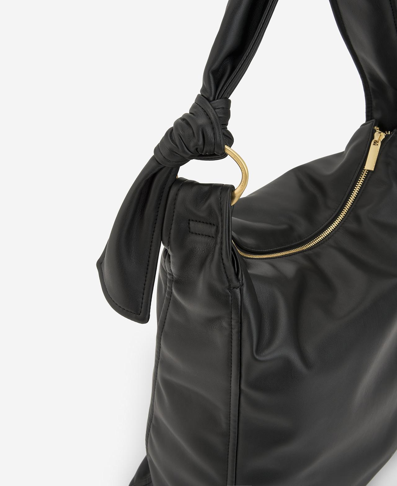 Mala de Ombro em Textura de Napa - Preto Preto-4