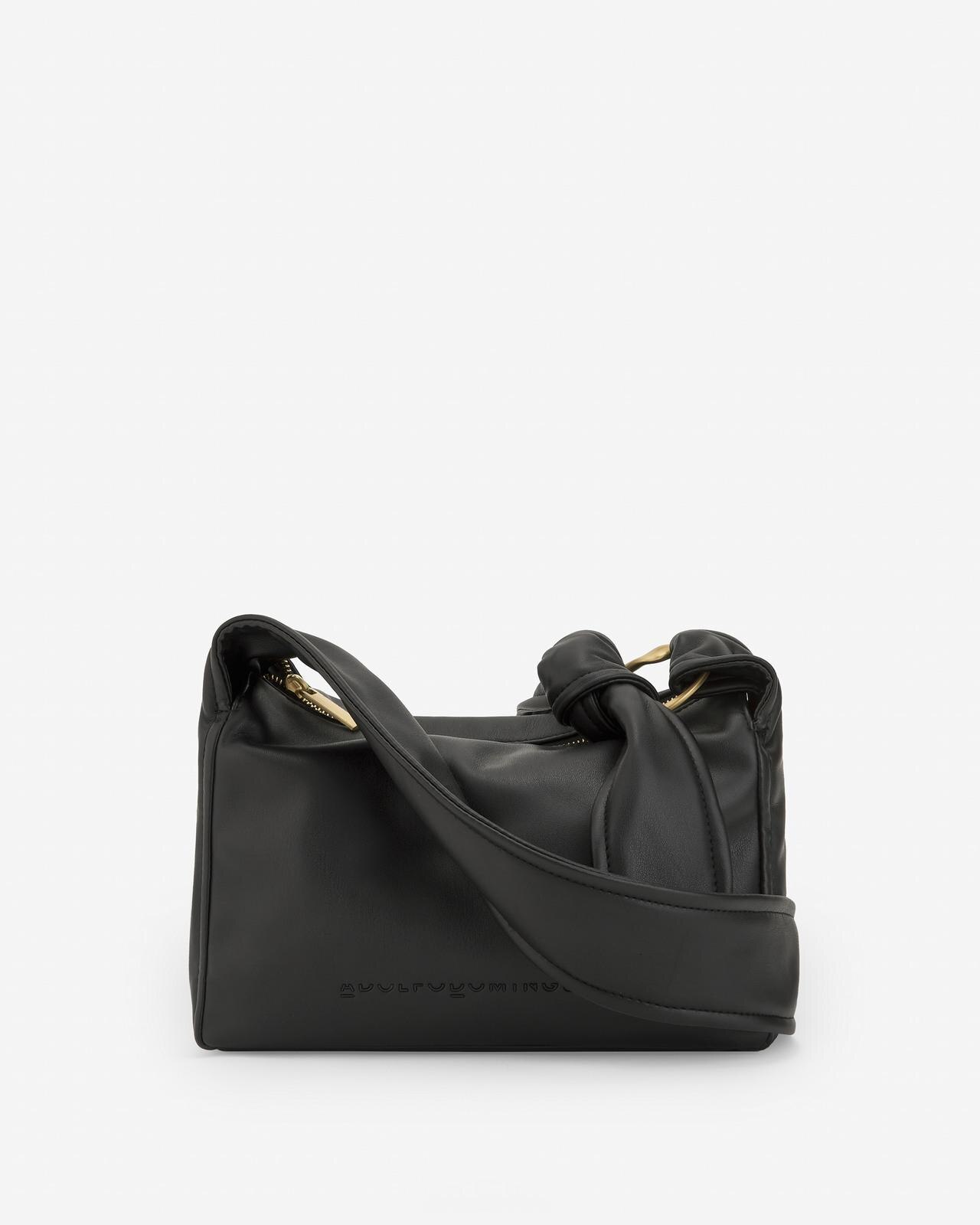 Mala de Tiracolo em Textura de Napa - Preto Preto-1