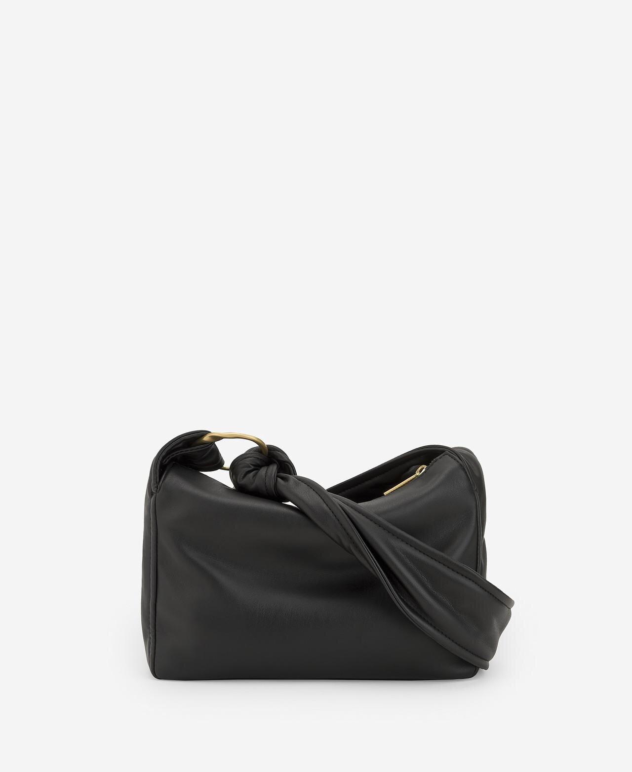 Mala de Tiracolo em Textura de Napa - Preto Preto-2
