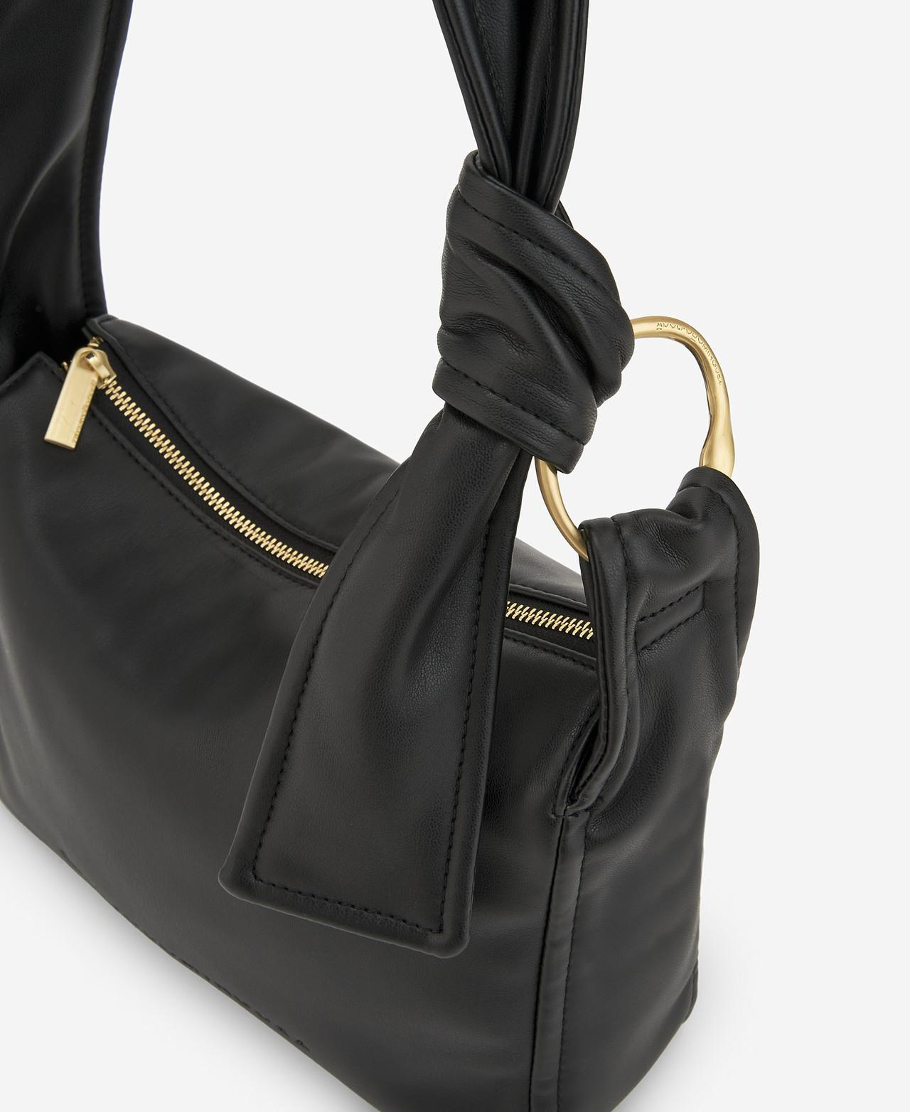 Mala de Tiracolo em Textura de Napa - Preto Preto-3