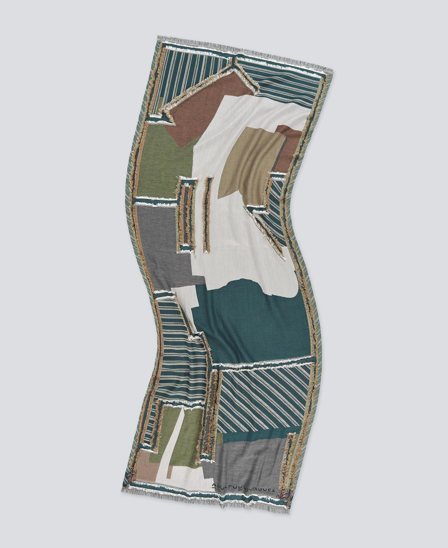 Écharpe Tipo Xaile com Estampado em Jacquard e Franja Curta Azul-marinho-2
