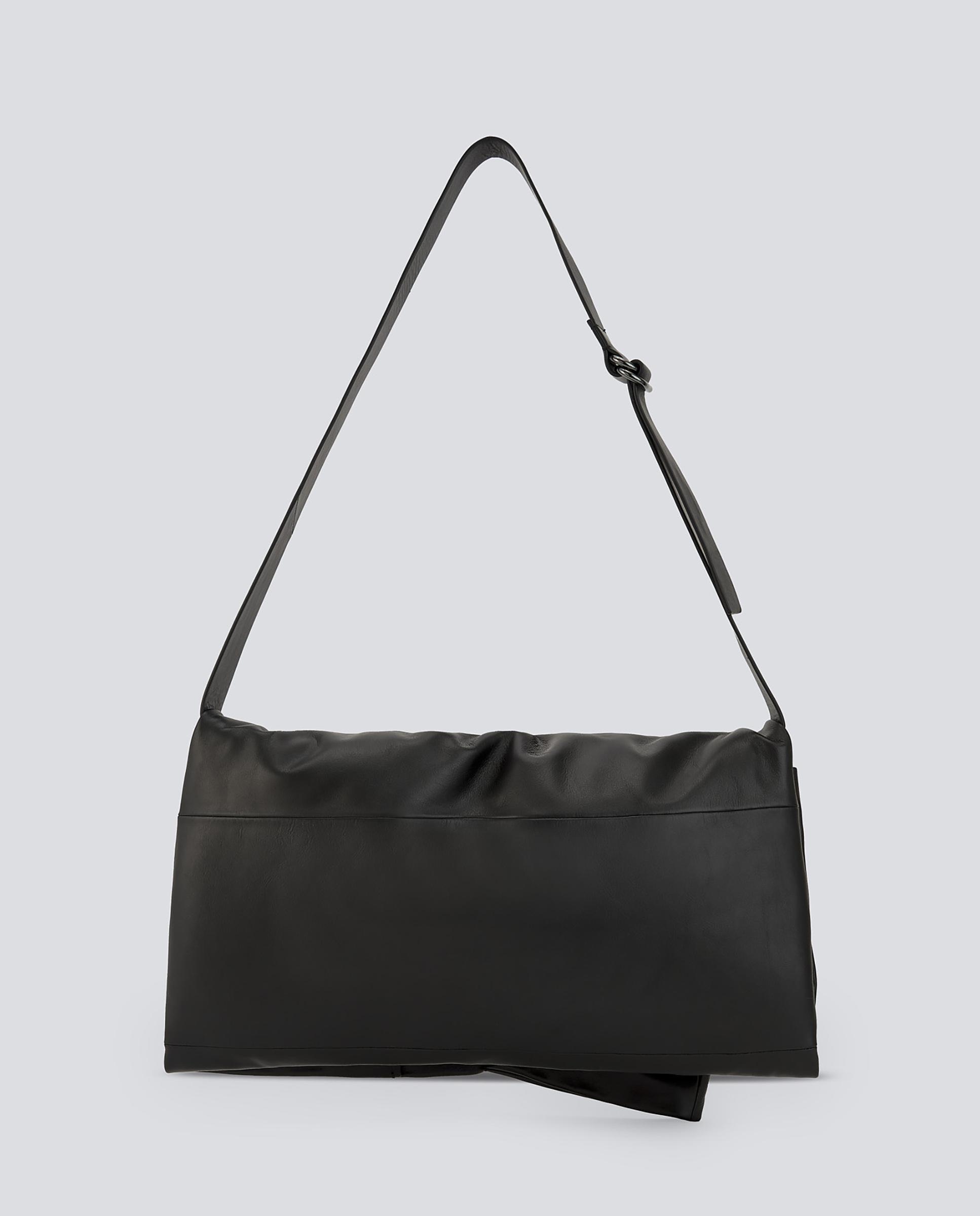Mala de Tiracolo Maxi de Pele em Preto Preto-5