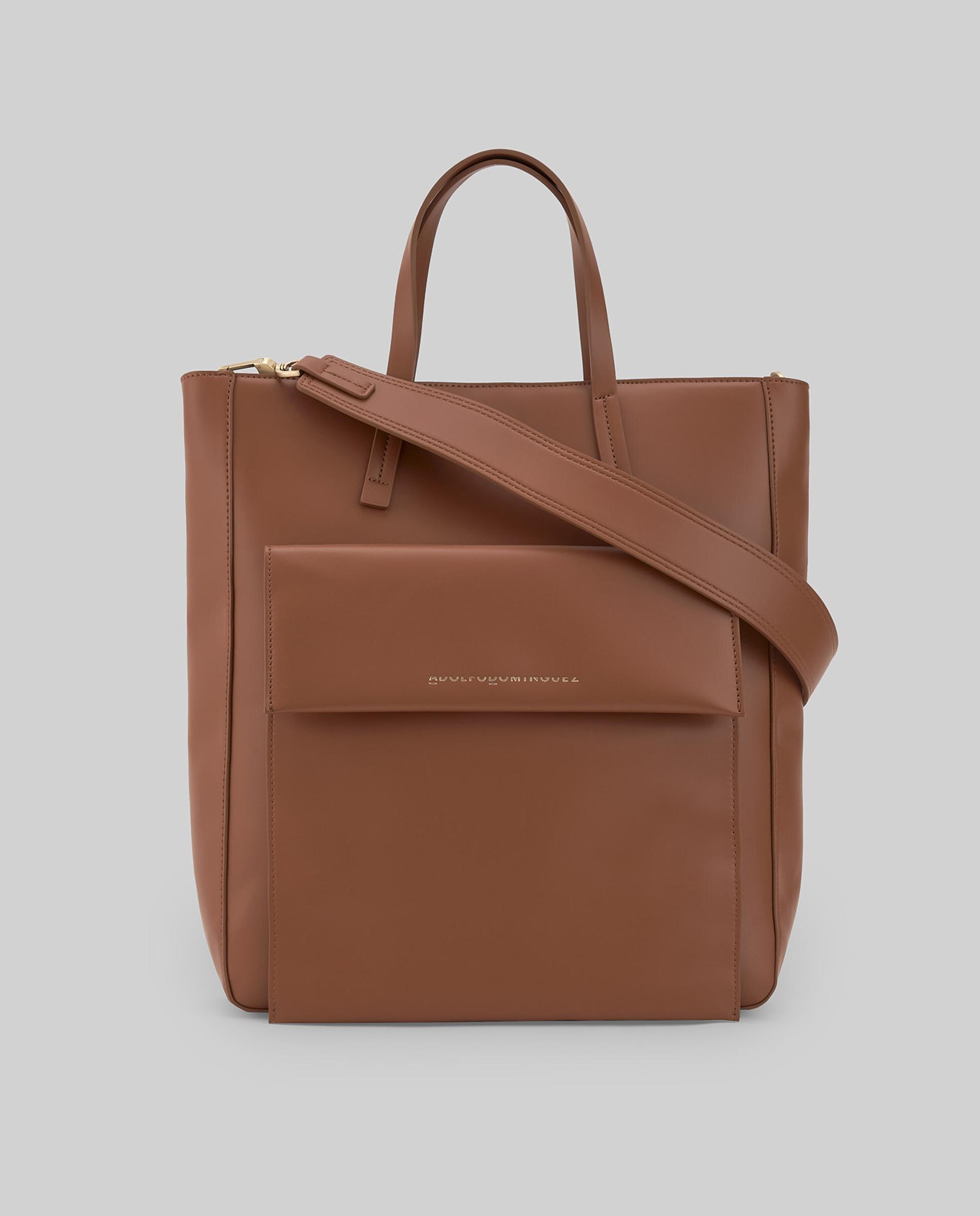 Mala de Ombro Tipo Shopper Vertical Grande Castanho-1