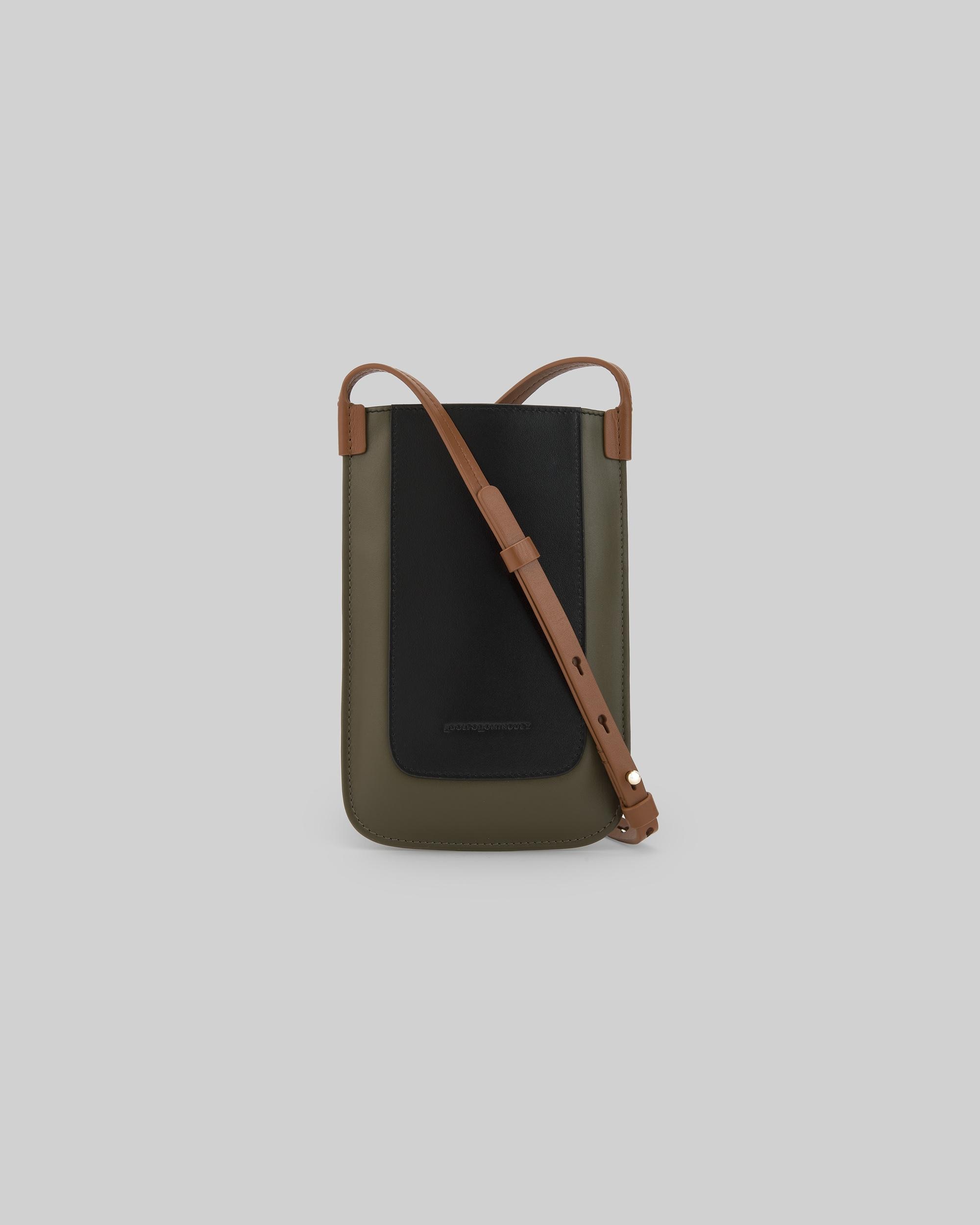 Bolsa para o Telemóvel Tricolor em Pele de Vaqueta Preto / Verde-1