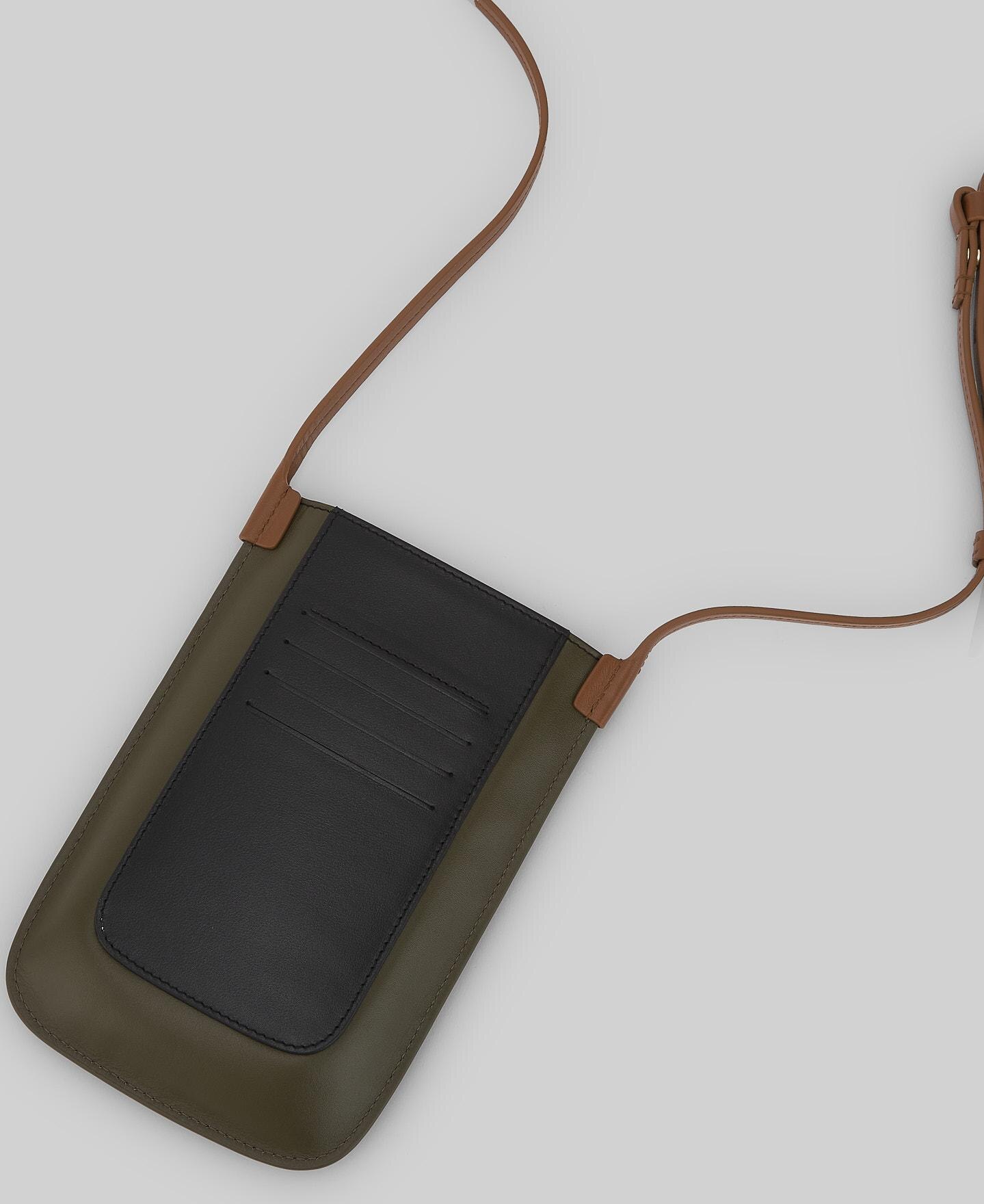Bolsa para o Telemóvel Tricolor em Pele de Vaqueta Preto / Verde-2