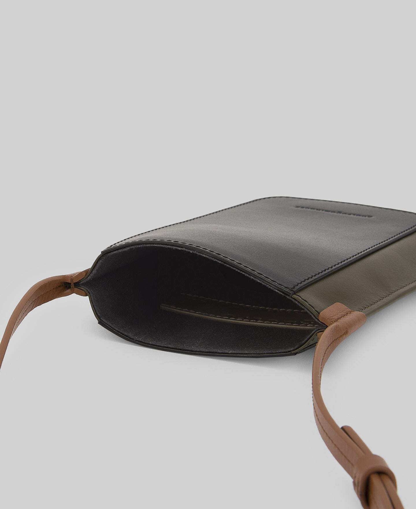 Bolsa para o Telemóvel Tricolor em Pele de Vaqueta Preto / Verde-3