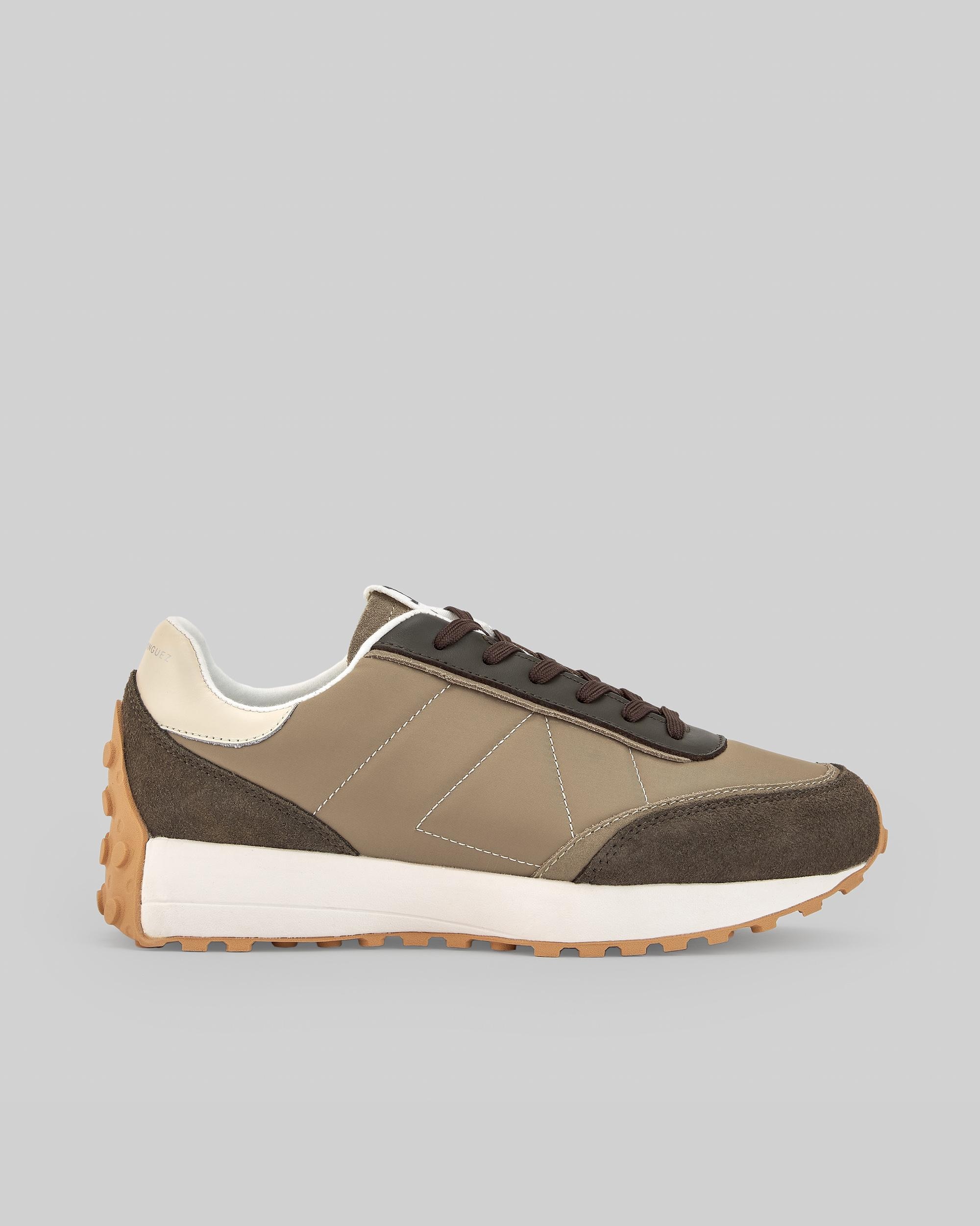 Sapatilhas Desportivas de Nylon e Camurça com Pespontos Castanho / Branco gasto-1