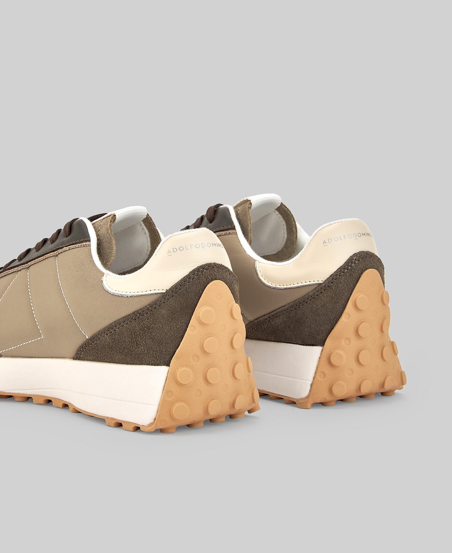 Sapatilhas Desportivas de Nylon e Camurça com Pespontos Castanho / Branco gasto-3