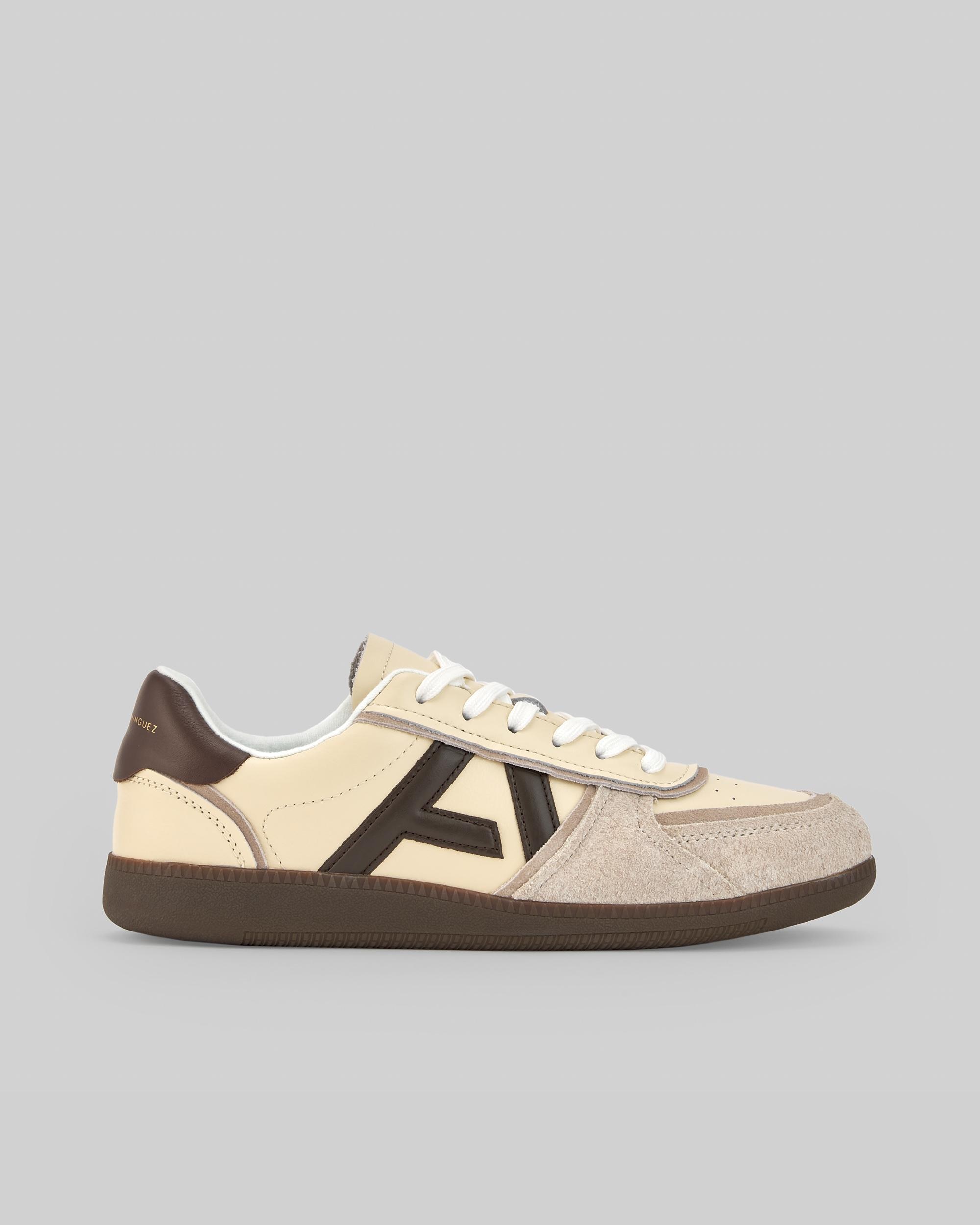 Sapatilhas Desportivas de Pele e Camurça Maxi Logo Bege / Castanho-1