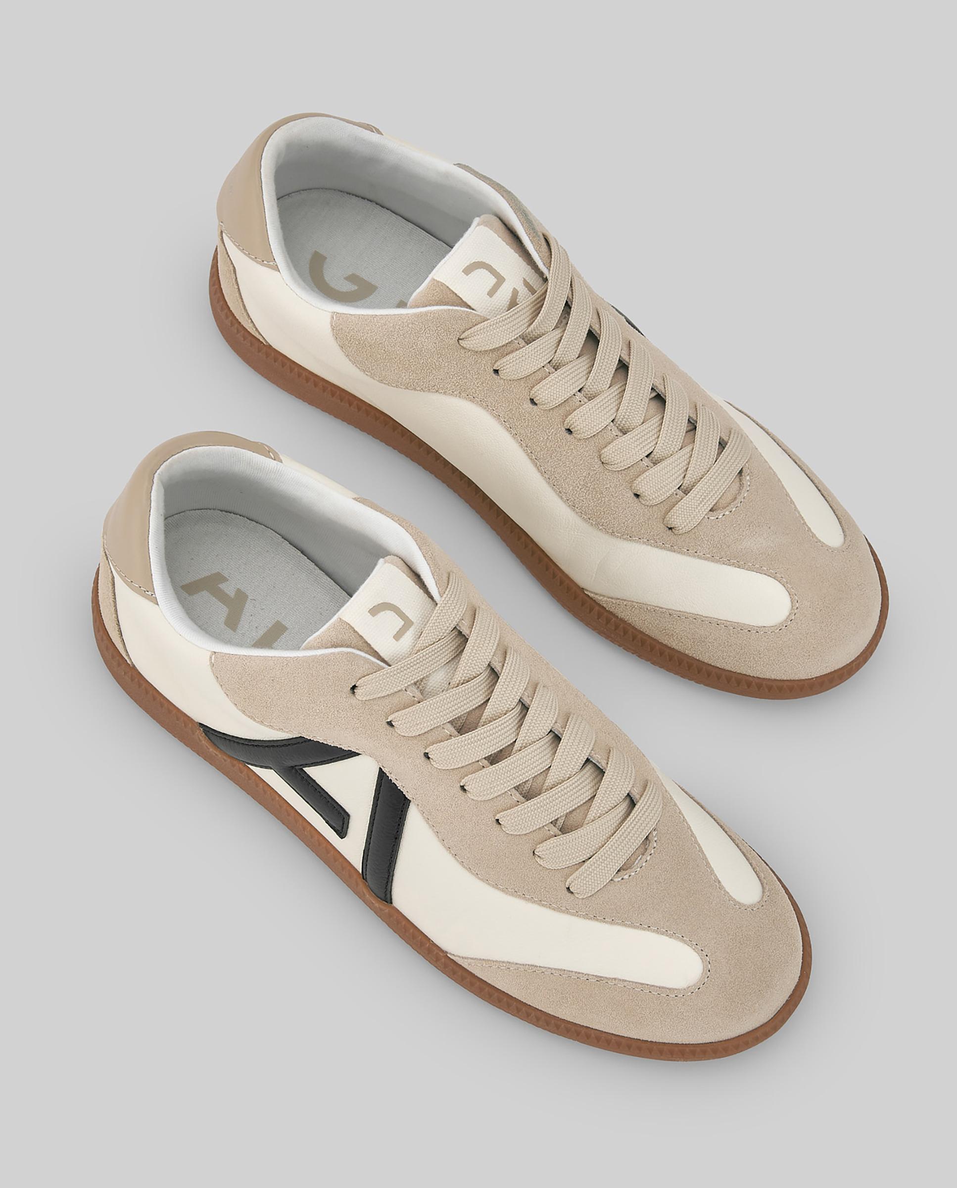 Sapatilhas de Pele com Atacadores Maxi Logo de Pele Bege / Branco-2