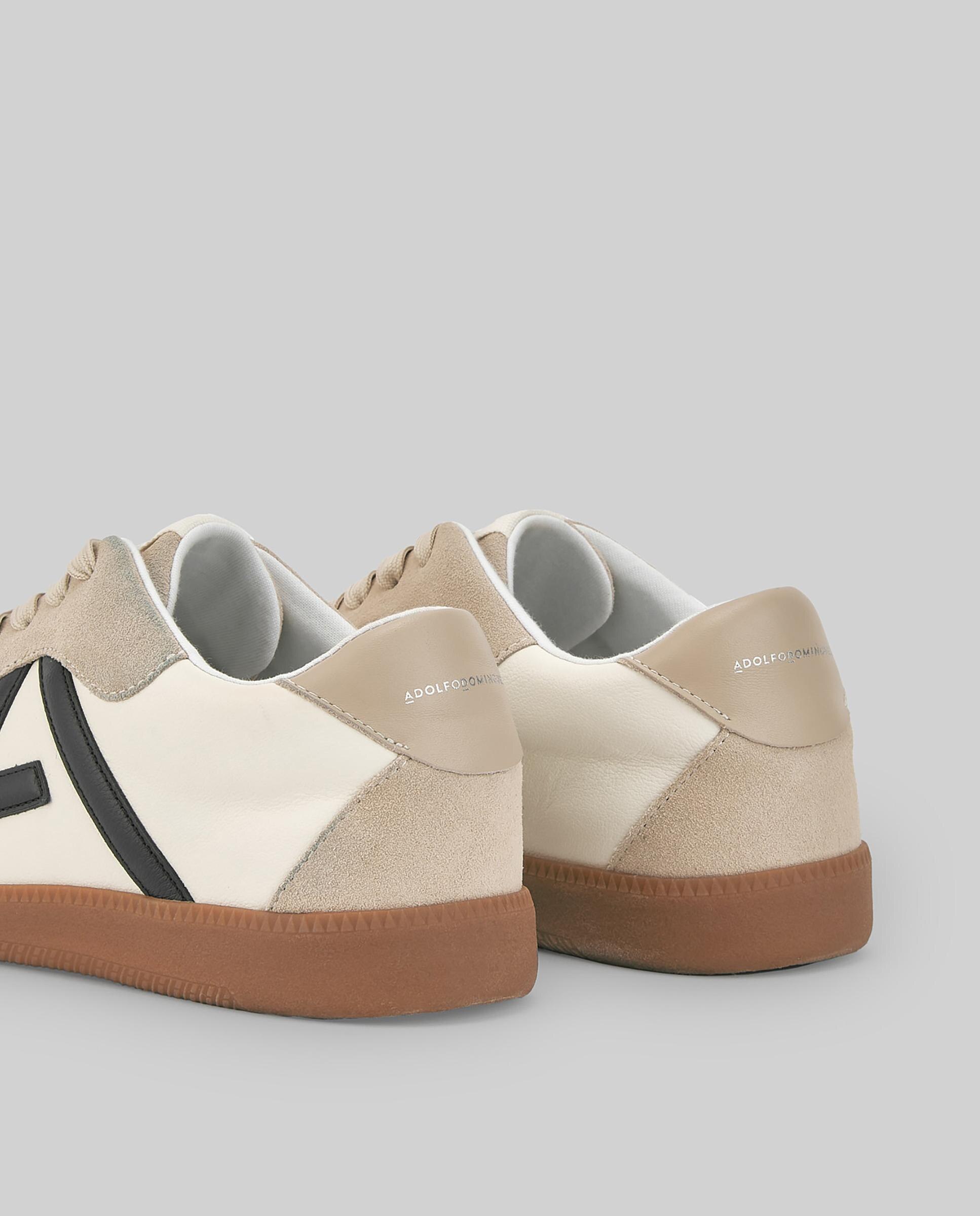 Sapatilhas de Pele com Atacadores Maxi Logo de Pele Bege / Branco-3