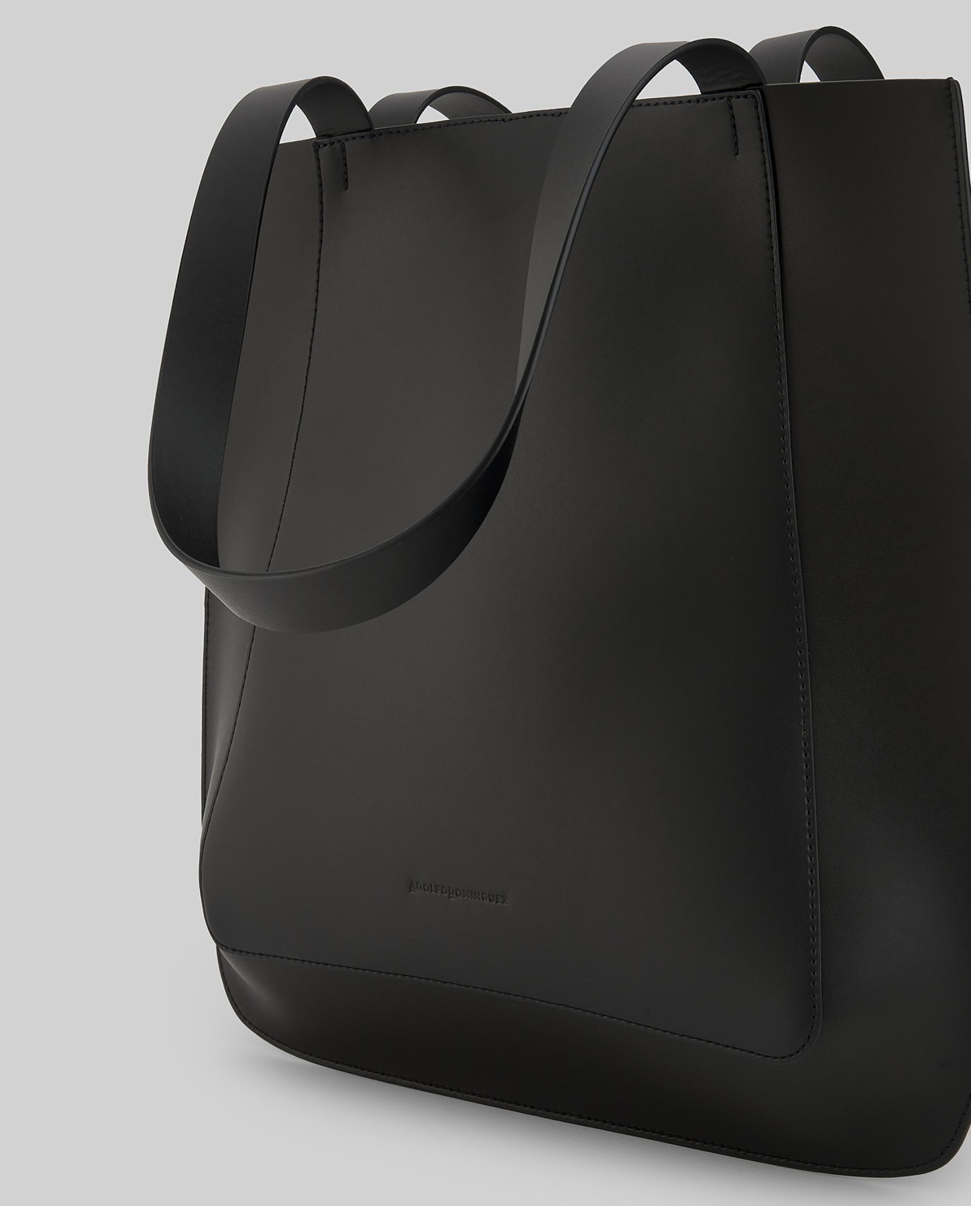 Mala de Ombro Tipo Shopper em Pele Vaqueta Preto-4