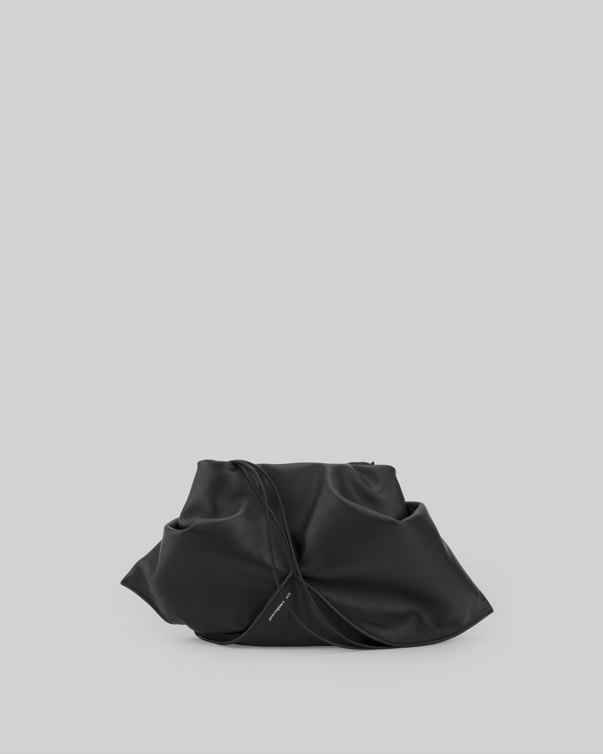 Mala de Festa Tipo Clutch Assimétrica Acolchoada de Pele Preto-1