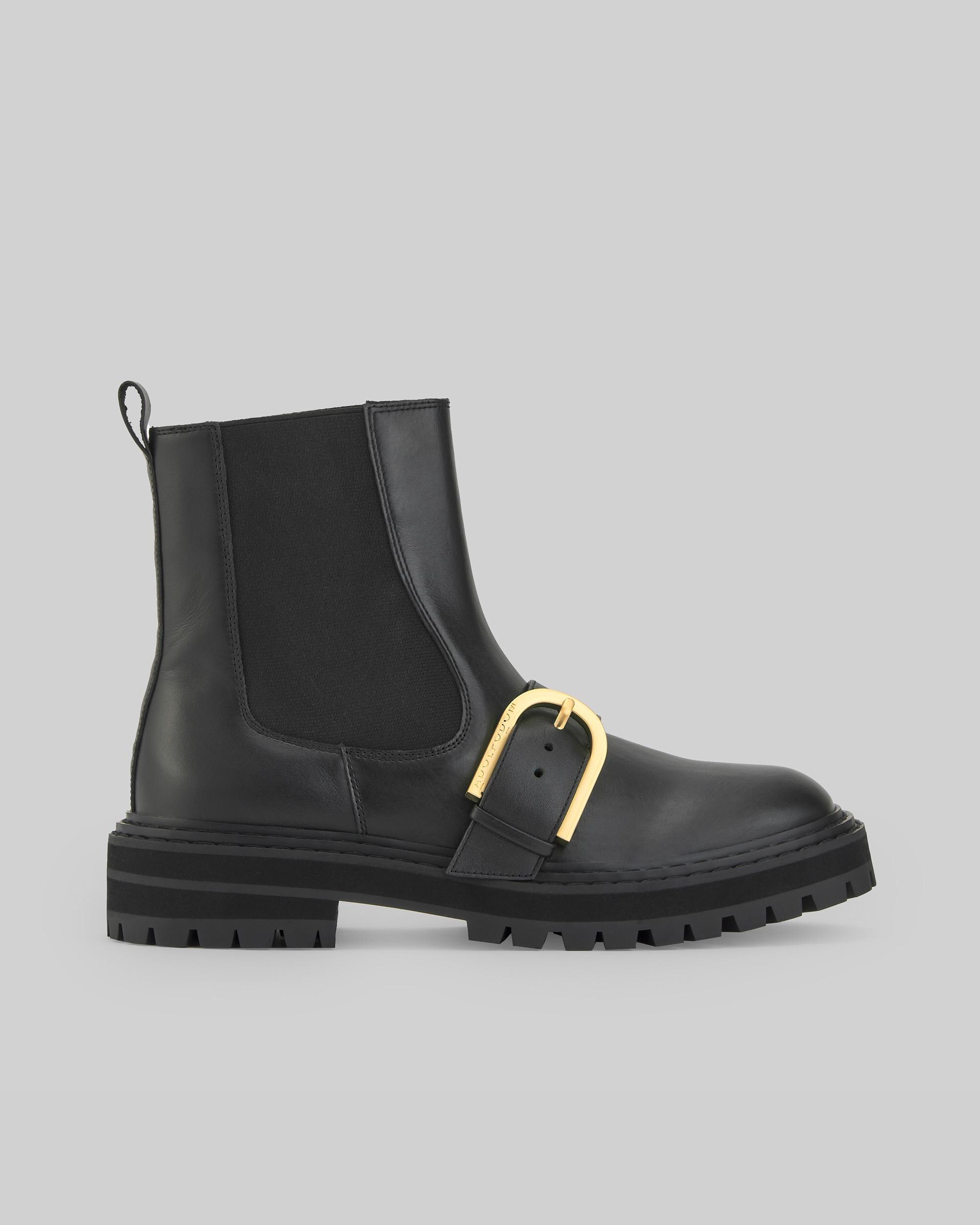 Botins de Pele com Fivela Preto-1