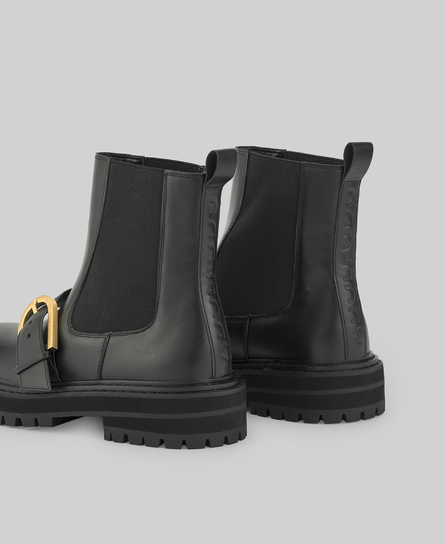 Botins de Pele com Fivela Preto-3