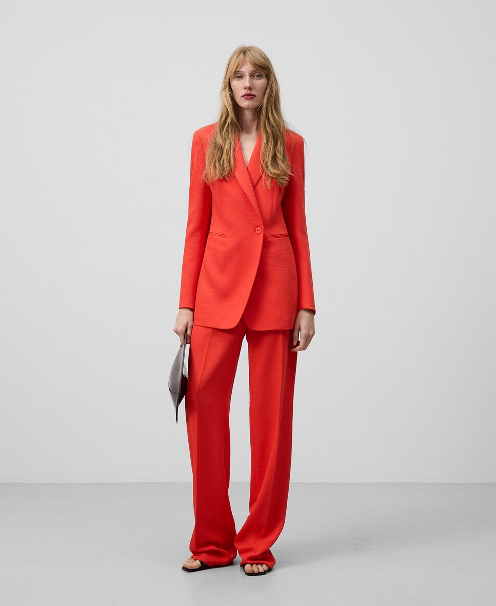 Calças com Corte a Direito em Vermelho com Fecho de Correr Vermelho-2