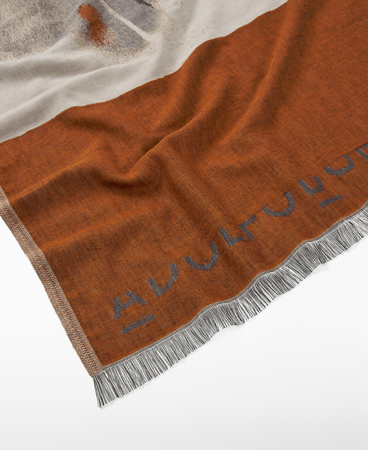 Xaile Estampado Jacquard em Algodão Castanho / Laranja-2