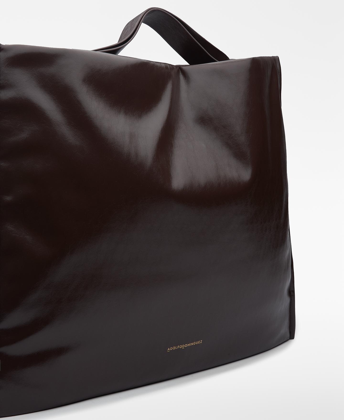 Mala de Ombro Maxi Shopper de Pele Não Pele Castanho-escuro-3