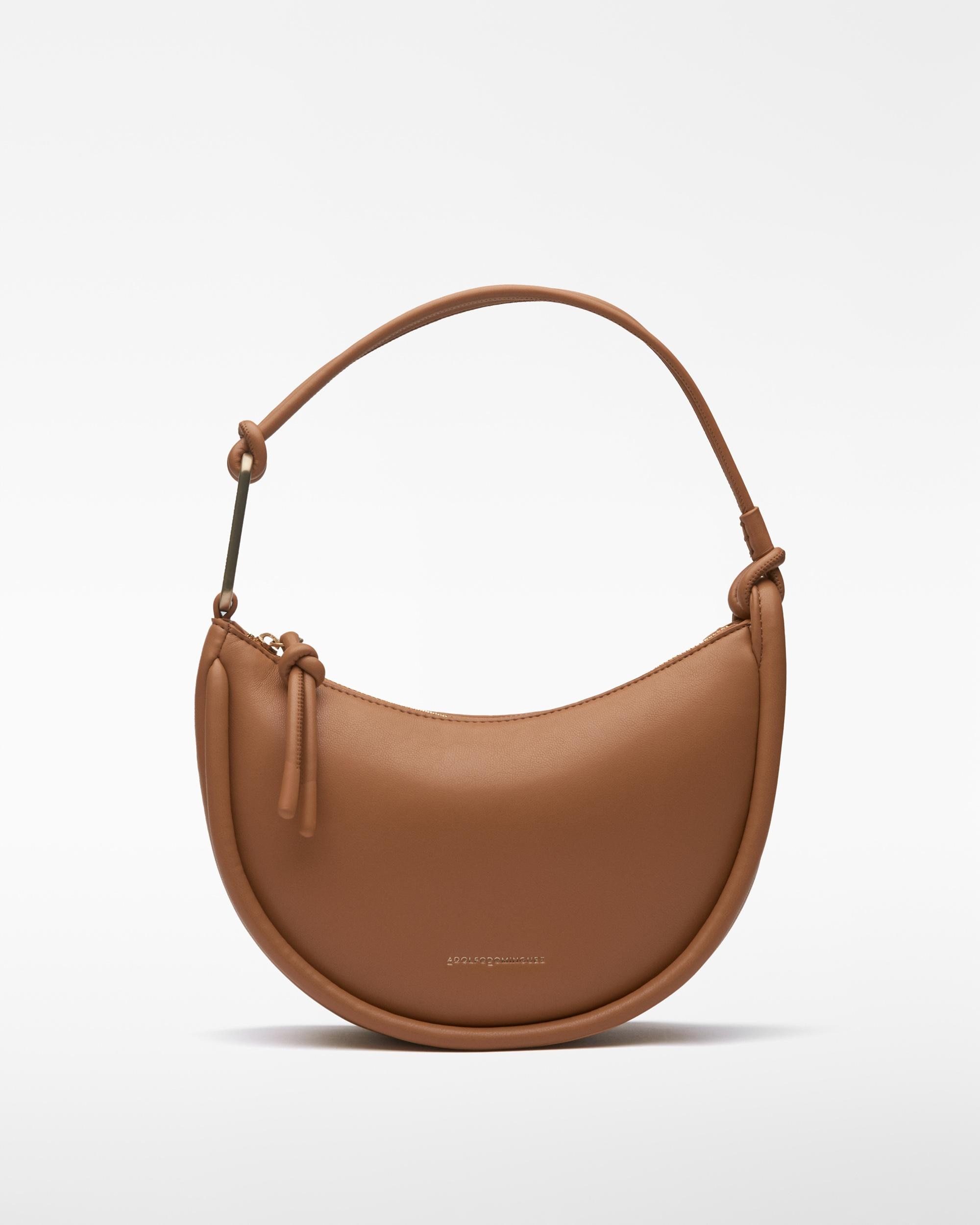 Mala de Ombro em Forma de Lua com Fecho Zip Castanho-1