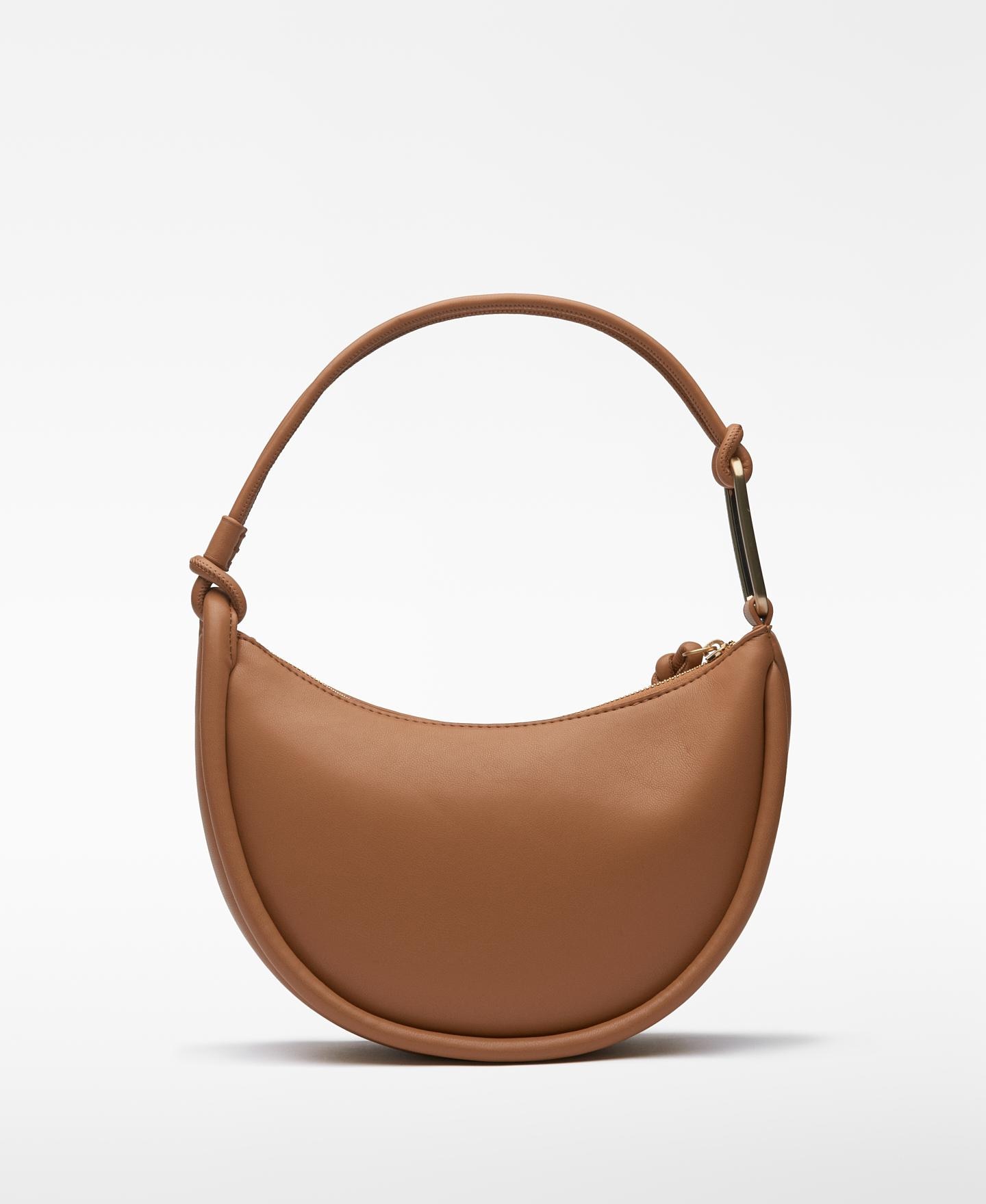 Mala de Ombro em Forma de Lua com Fecho Zip Castanho-2